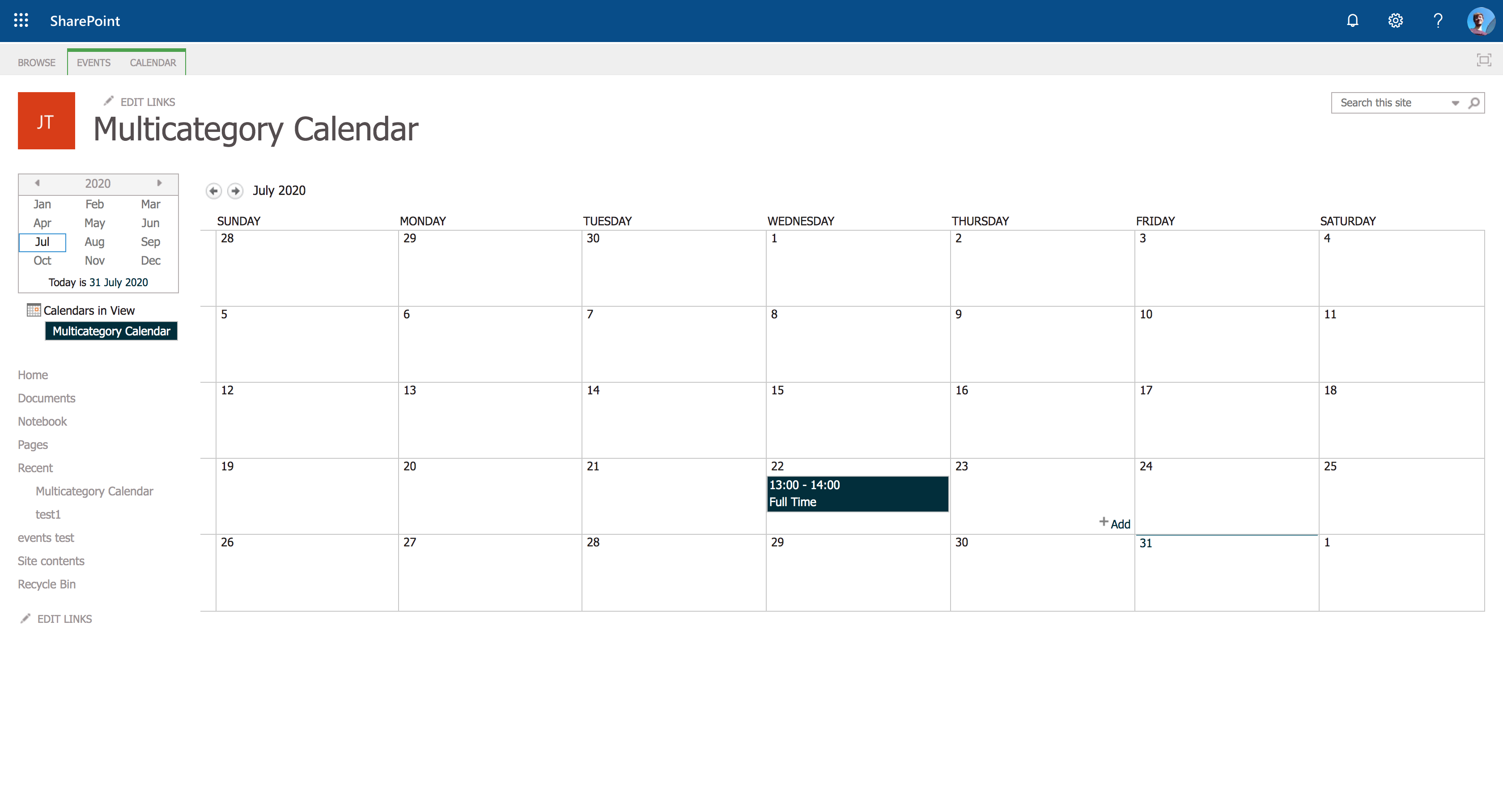 SharePoint: Multicoloured events in Calendar