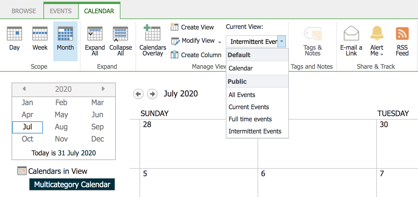 SharePoint: Multicoloured events in Calendar