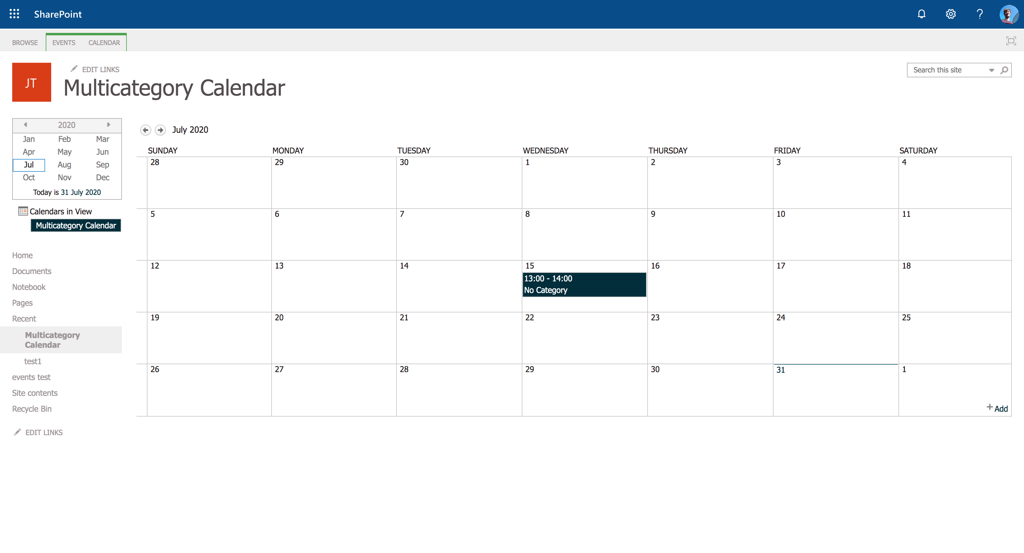 SharePoint: Multicoloured events in Calendar