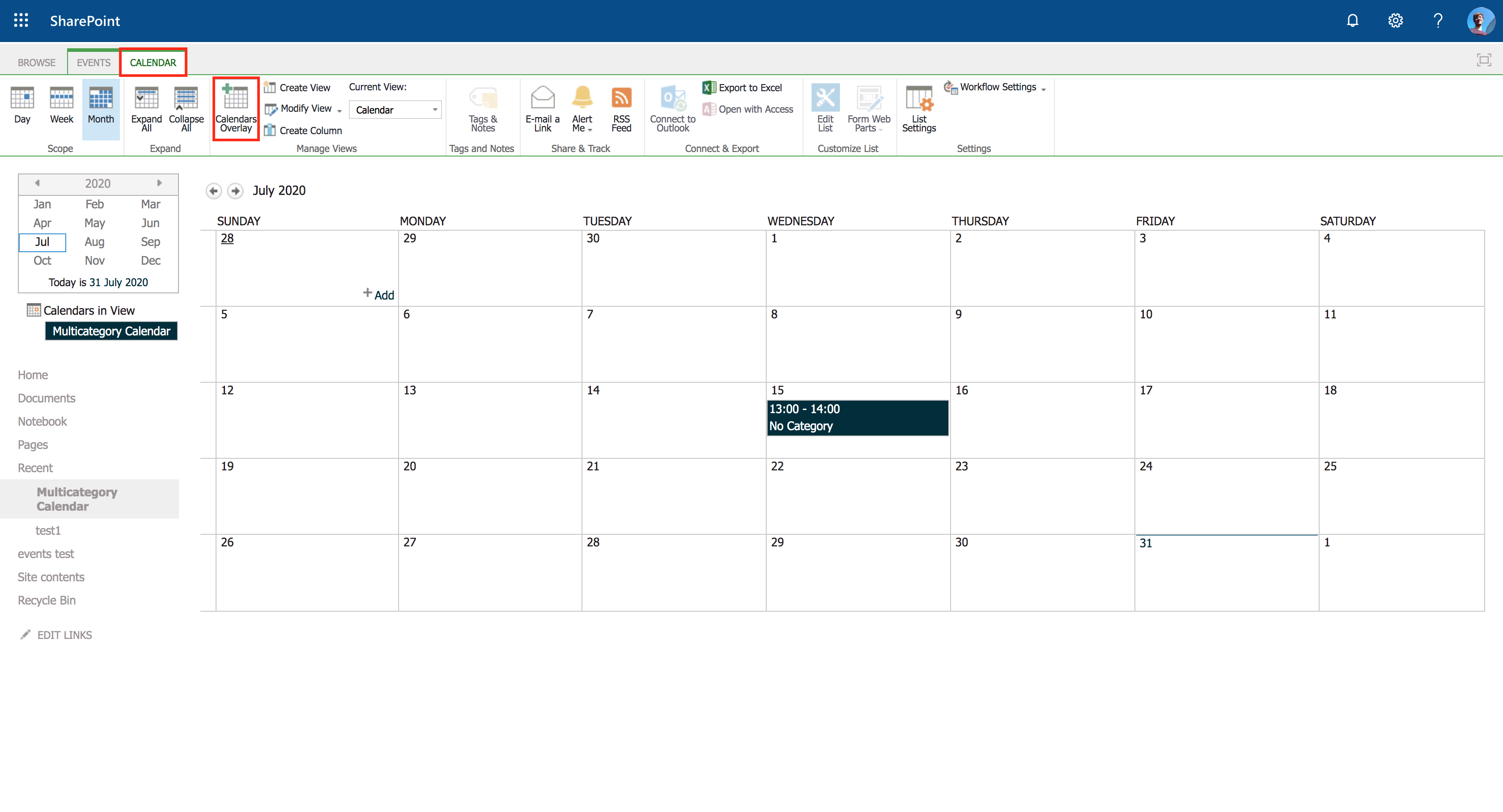 SharePoint: Multicoloured events in Calendar