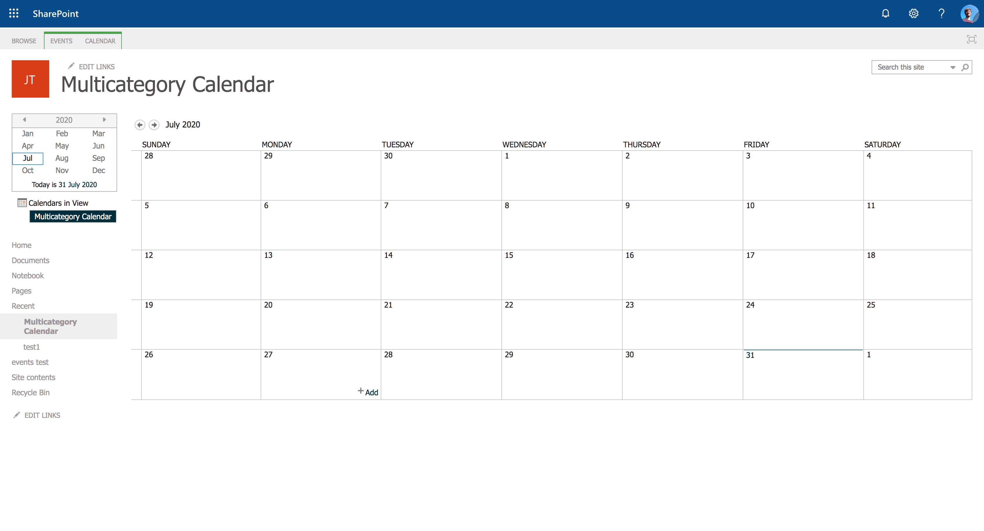 SharePoint: Multicoloured events in Calendar