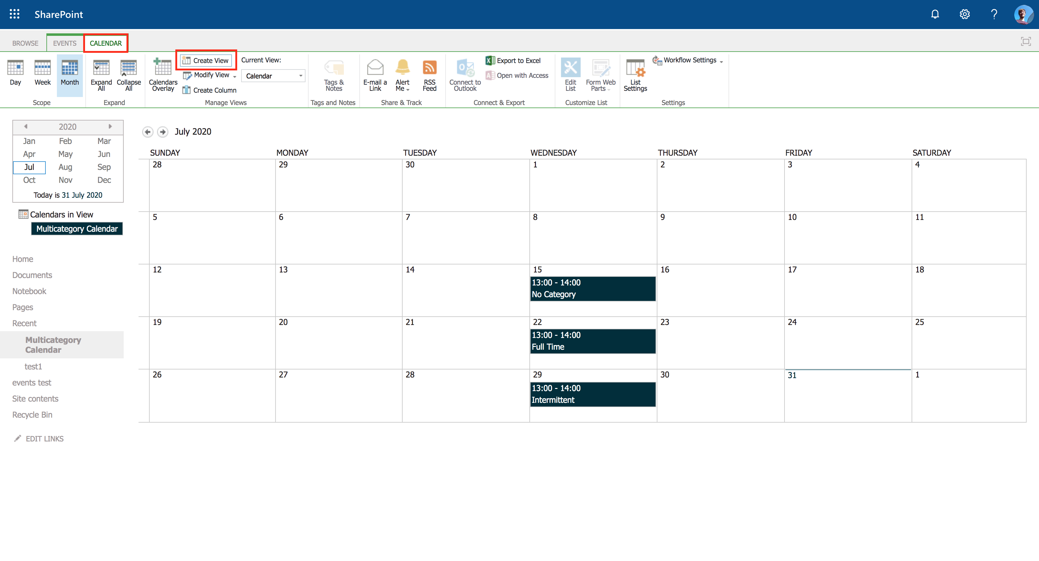 SharePoint: Multicoloured events in Calendar